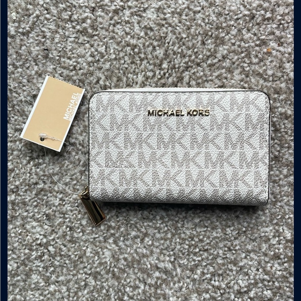 Michael Kors Monogram Wallet in Cream and Gold